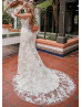 Spaghetti Straps Ivory Floral Lace Tulle Slit Charming Wedding Dress